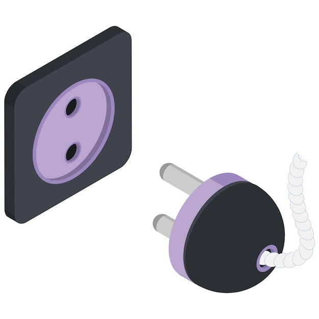 Vector isometric electric plug and socket