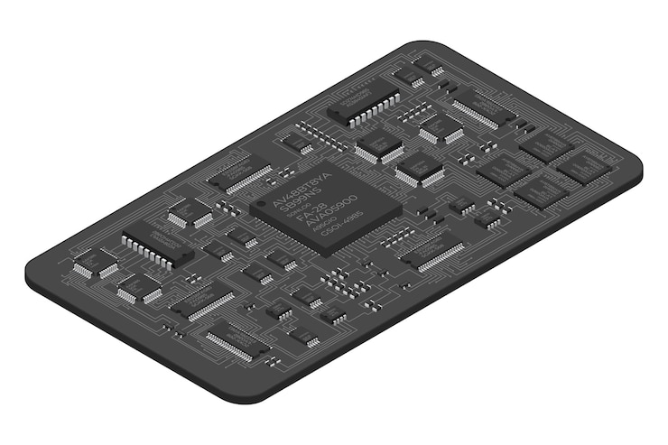 Vector isometric electronic board isometric printed circuit board with electronic components electronic components and integrated circuit board