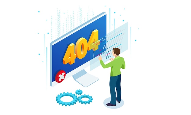 Vector isometric error 404 page layout vector design the page you requested could not be found website 404 page creative concept website under construction page