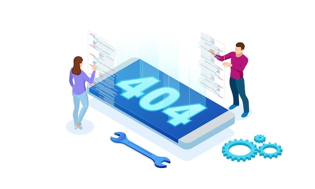 Isometric error 404 page layout vector design The page you requested could not be found Website 404 page creative concept Website under construction page