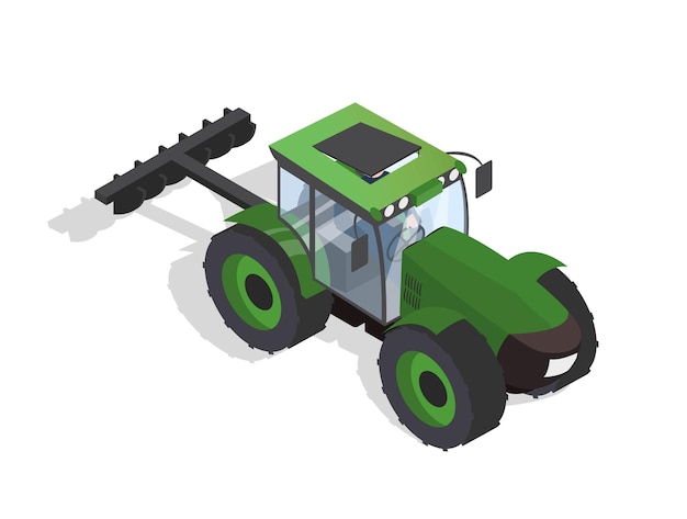 Vector isometric farm green tractor