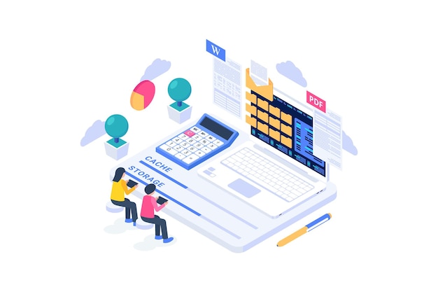 Isometric file management concept illustration