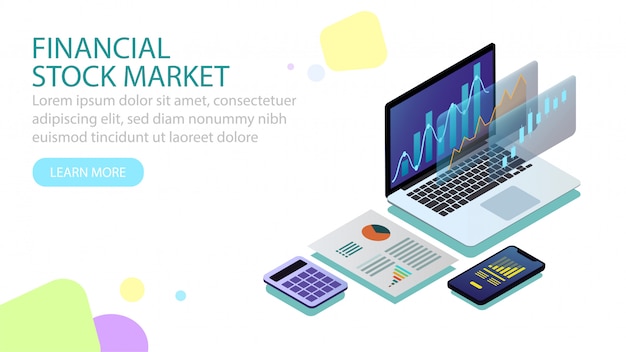 Vector isometric financial stock market concept