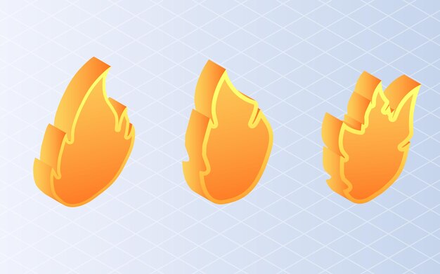 isometric fire flame set fire symbol on white background