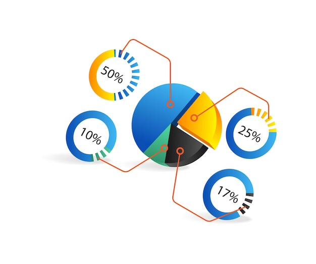 Isometric flat 3d illustration concept of business profit sharing pie chart