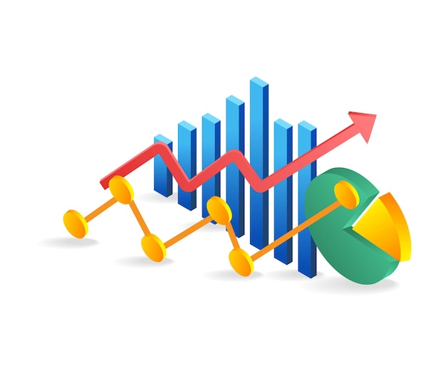 Vector isometric flat 3d illustration concept of investment business analysis bar chart