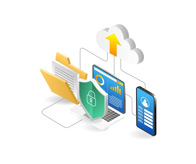 Isometric flat 3d illustration concept of smartphone application data security test