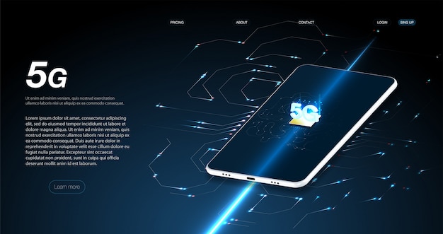 等尺性フラットデザインベクトルイラスト5 g高速技術の概念。