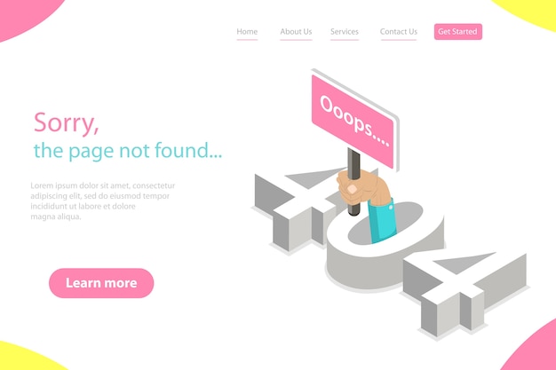 Vector isometric flat  landing page tempate of 404 error, page not found, loss of connection, webpage under construction.