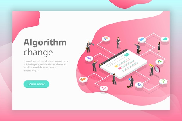 isometric flat vector concept of algorithm change search engine optimization
