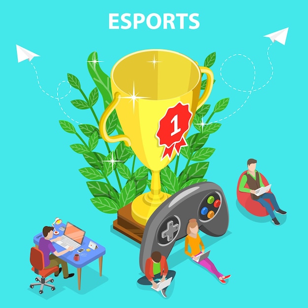 Isometric flat vector concept of esports tournament cyber sport championship online gaming