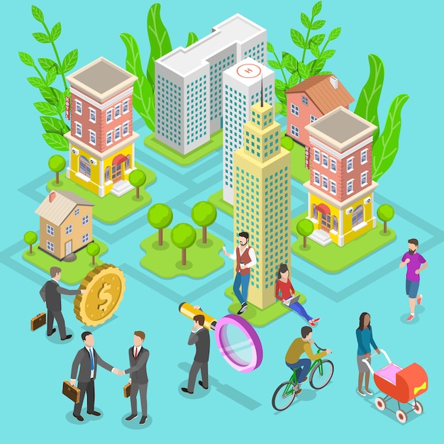 Isometric flat vector concept of investment in property, real estate deal, mortgage.