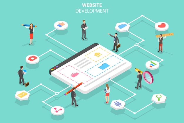 Vector isometric flat vector concept of web services agency website builder