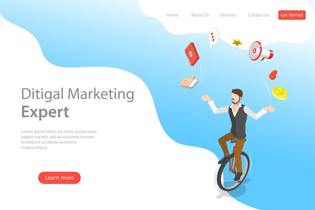 Isometric flat vector landing page template of digital marketing expert seo advertising campaign manager website promotion