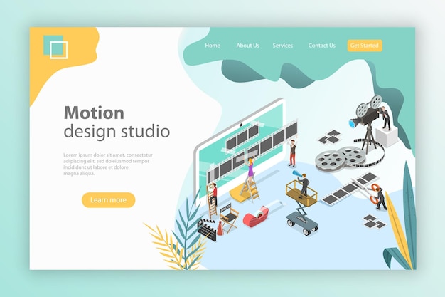 Isometric flat vector landing page template for motion design studio