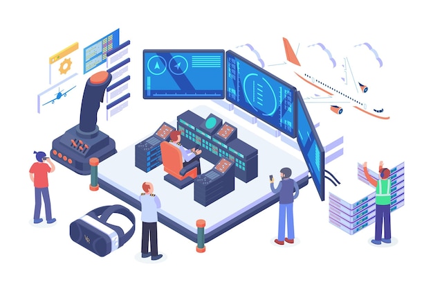 isometric flight simulator technology vector