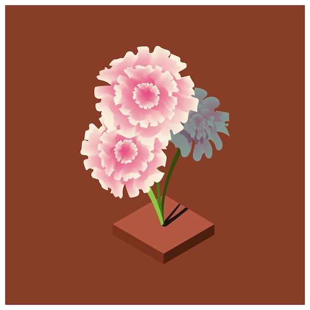 Isometric flower illustration with leaf background vector