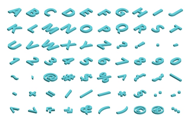 아이소메트릭 글꼴 알파벳 배경 아이소메트릭 abc 문자 숫자 및 기호 헤드라인 포스터 등을 위한 ThreeDimensional 주식 인쇄술에 고립