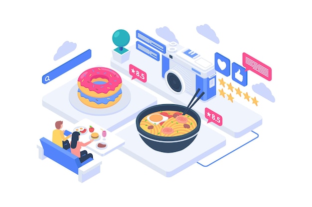 Isometric food blogger concept