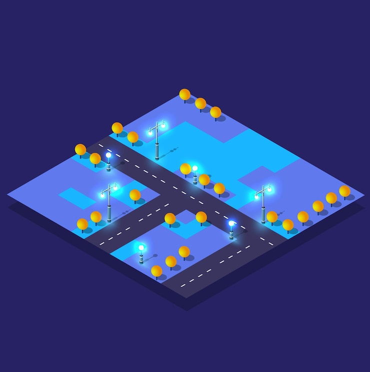 Vector isometric forest nature trees landscape of neon