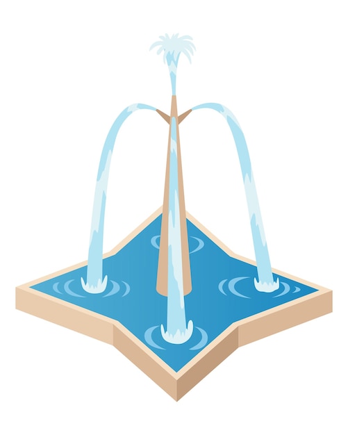 Изометрическая икона фонтана для открытого парка символ декора современной архитектуры с брызгами капель инфографика векторного города с элементами оформления воды