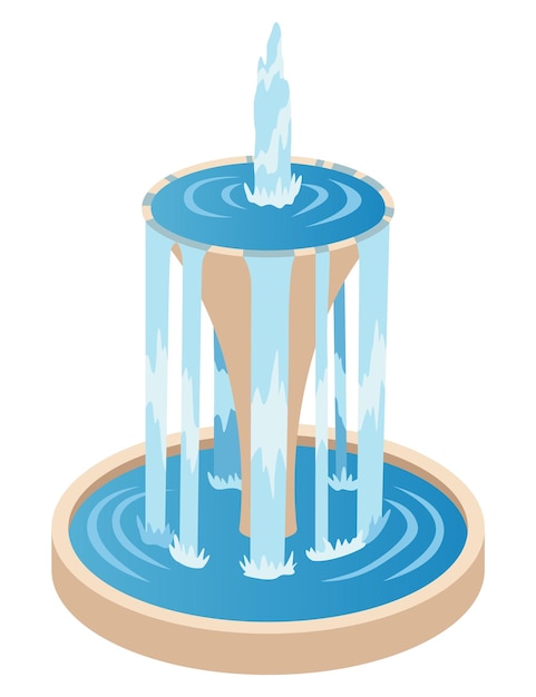 ベクトル 屋外公園の等尺性噴水アイコン水しぶき滴と近代建築装飾シンボル水装飾要素を持つベクトル都市インフォ グラフィック
