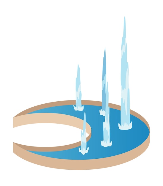 Vector isometric fountain icon for outdoor park modern architecture decor symbol with splashing drops vector city infographic with water decoration elements