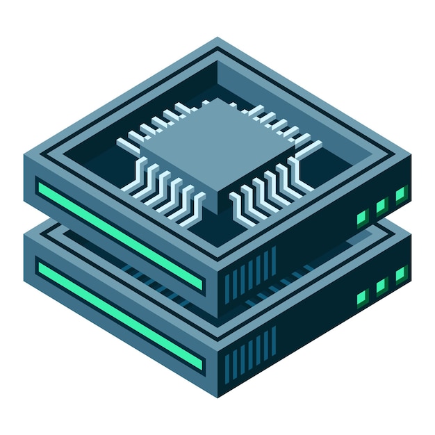 Vector isometric futuristic server isometric database or data center abstract blockchain computer storage cloud storage vector illustration