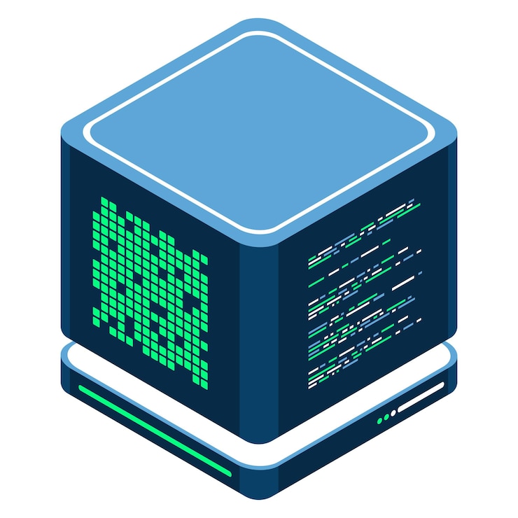 Vector isometric futuristic server isometric database or data center abstract blockchain computer storage cloud storage vector illustration