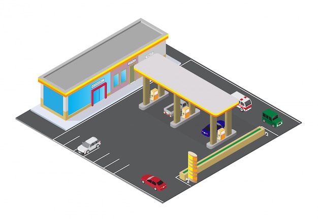 Vector isometric gas station