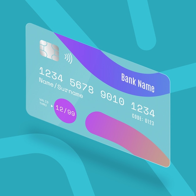 Vector isometric glass effect credit card