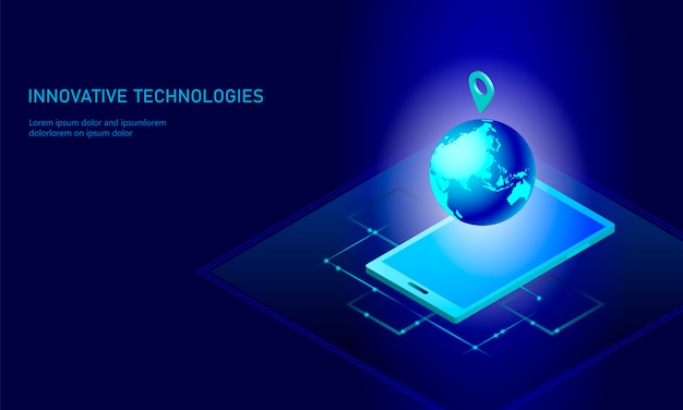 Isometric global networking planet Earth business concept,