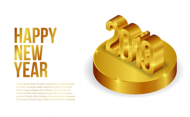 Isometric gold new year banner template