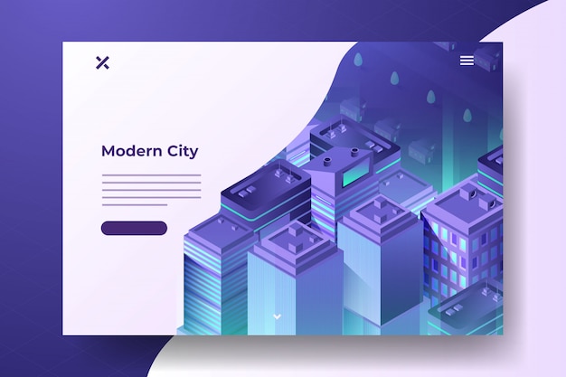 Vector isometric gradient city at night banner