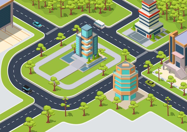 Vector isometric green forest city