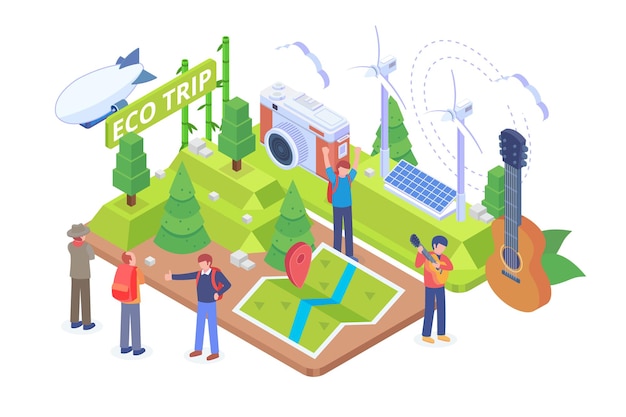 Isometric green traveler vector concept