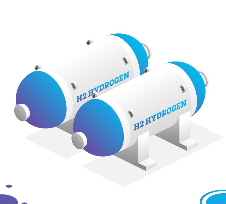 Vector isometric h2 hydrogen storage tanks objects isolated on white background