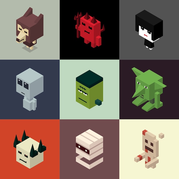 Isometric Halloween characters