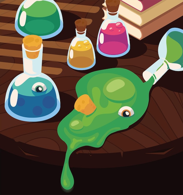 Isometric halloween witch potions