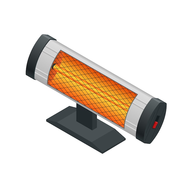 Vettore riscaldatore isometrico alogeno o a infrarossi. icone di elettrodomestici per il riscaldamento domestico. elettrodomestici