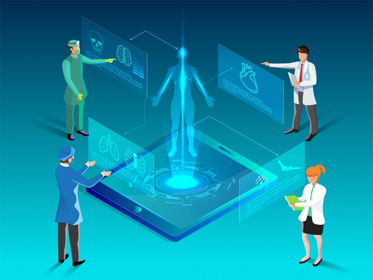 Vector isometric health and medical futuristic illustration