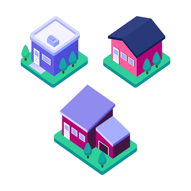 Vector isometric home building, modern estate house design