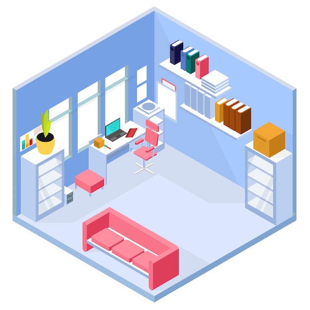 Isometric home office interior