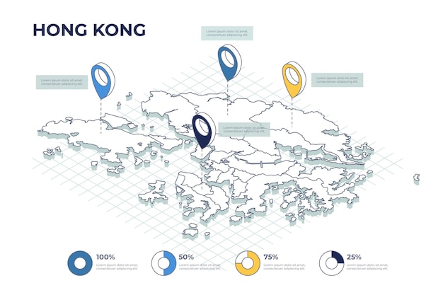 Isometric hong kong map infographics