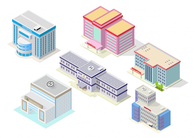 Vector isometric hospital building set