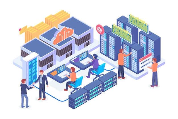 Vector isometric hosting company vector concept