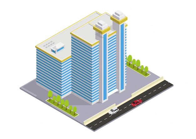  isometric hotel, apartment, or skyscraper building