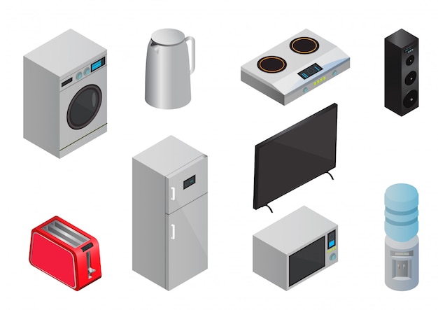 Isometric Household appliances icons set