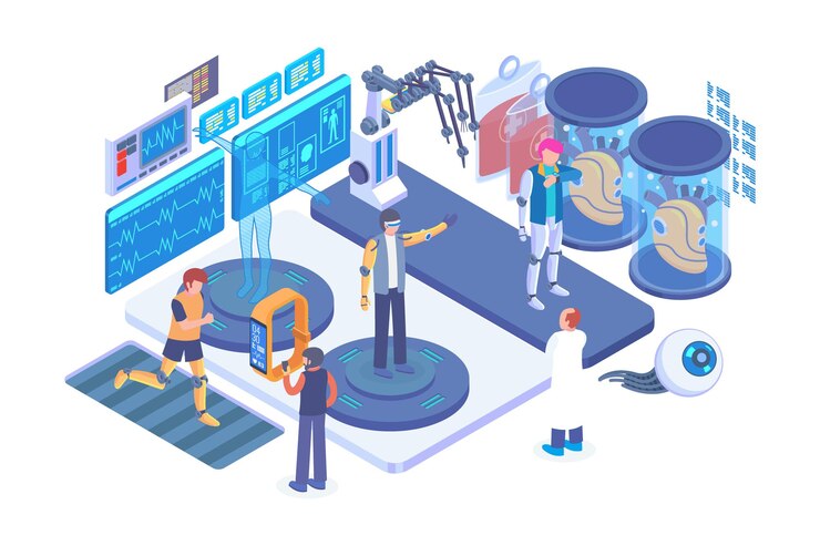 Vector isometric human augmentation vector concept
