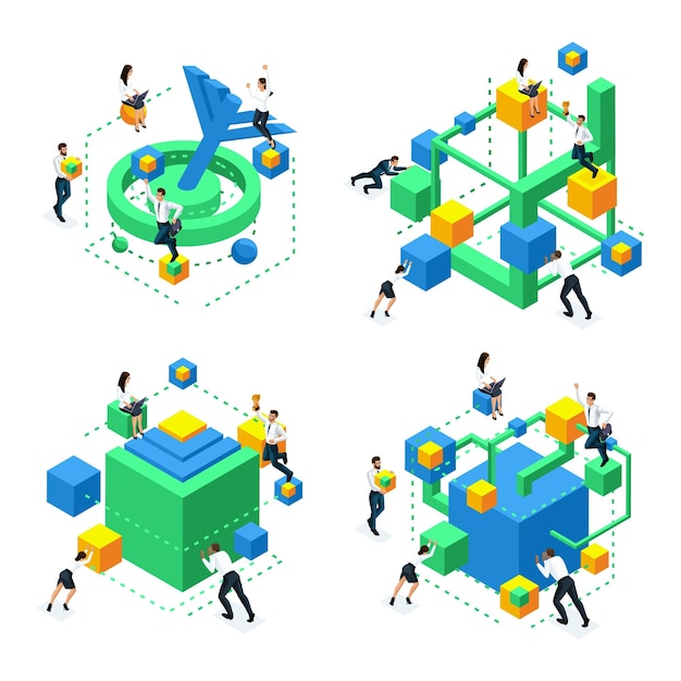 Isometric icon for achieving the goal in process of brain development development neural connection